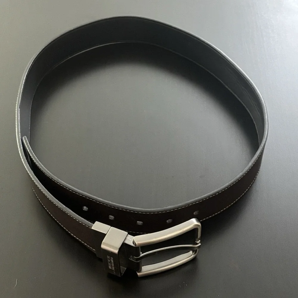 Kenneth Cole Reaction Belt Reversible Black Brown Leather Sz 34 (38